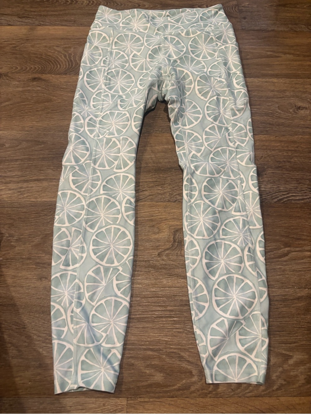 Gilly Hicks Go Recharge High Rise 7/8 Leggings Lemon Print Blue Womens Med